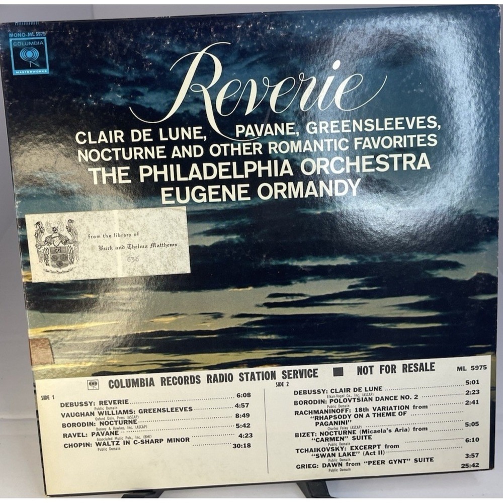 Reverie Eugene Ormandy Philadelphia Orchestra Columbia ML 5975 Promo Mono LP